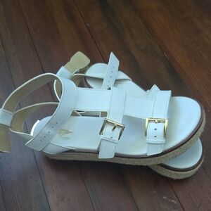 Michael Kors White Sandals with Gold Accents
